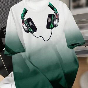 Green Ombre Tee with Headphone Graphic